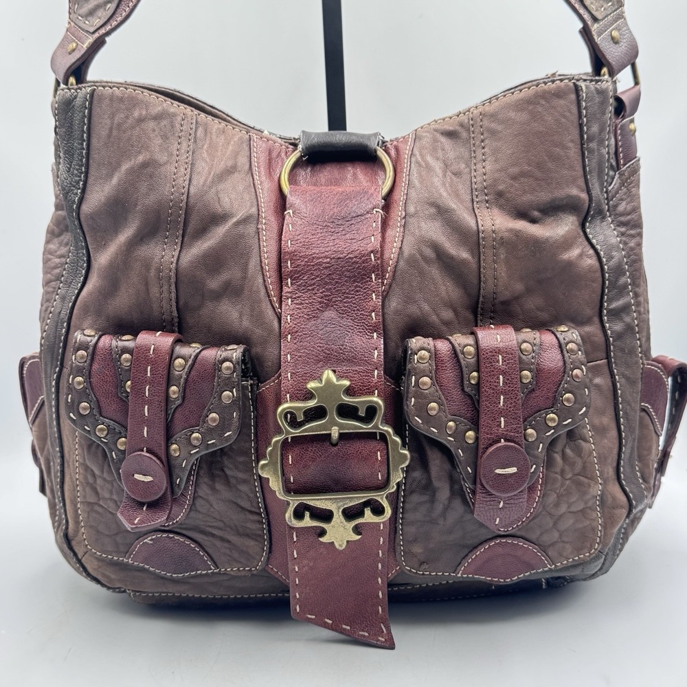 Rare VTG Betsey Johnson Giddy Up Leather Hobo Bag Studded Western Y2K Boho Purse
